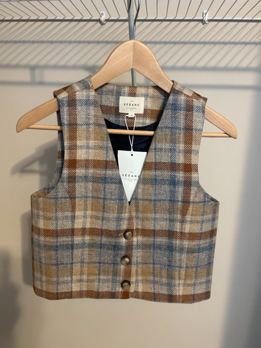 (RESERVED for naturcot) Sezane Drea Jacket - Ochre blue check - US2 / FR34 - Picture 5 of 14